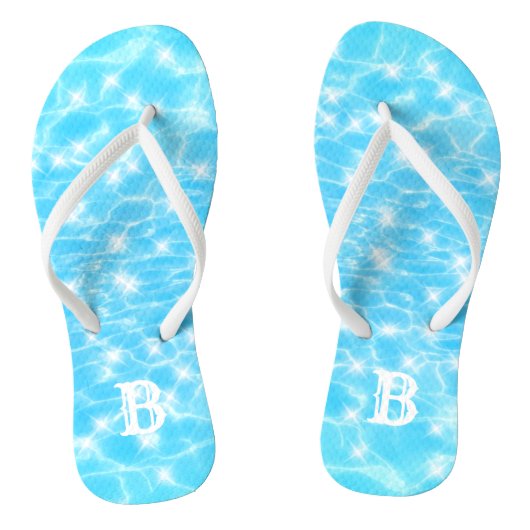 Monogram Blue Tropical Water Ripple Custom Initial Badesandalen (Fußbett)