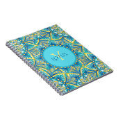 Monogram Blue Turquoise Floral Mandala Muster Notizblock (Rechte Seite)