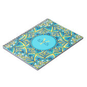 Monogram Blue Turquoise Floral Mandala Muster Notizblock (Linke Seite)