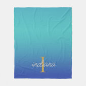 Monogram Blue Turquoise Modern Script Name Fleecedecke (Vorderseite)