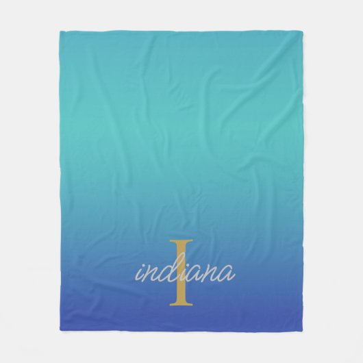 Monogram Blue Turquoise Modern Script Name Fleecedecke (Vorderseite)