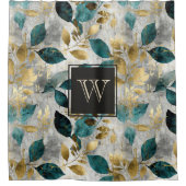 Monogram Blue und Gold Boho Elegant Leaf Duschvorhang (Vorderseite)