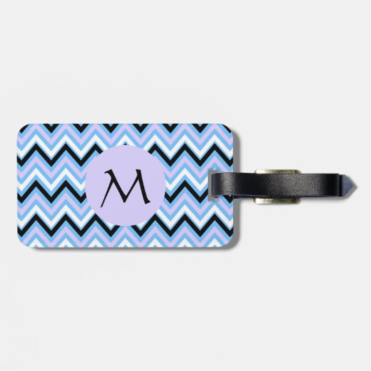Monogram Blue und Lilac Zickzack Muster Gepäckanhänger (Rückseite horizontal)
