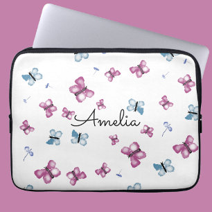 Monogram Blue und Pink Butterfly Laptopschutzhülle