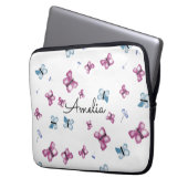 Monogram Blue und Pink Butterfly Laptopschutzhülle (Vorderseite Links)