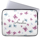 Monogram Blue und Pink Butterfly Laptopschutzhülle (Vorderseite)
