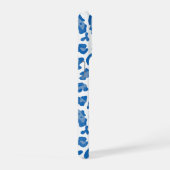 Monogram Blue und White Leopard Print iPhone Hülle (Rechte Seite)