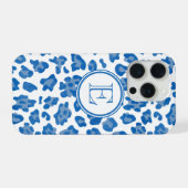 Monogram Blue und White Leopard Print iPhone Hülle (Rückseite (Horizontal))