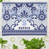 Monogram Blue und White Mexican Talavera Tile Geschirrtuch (Gefaltet)