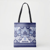 Monogram Blue und White Mexican Talavera Tile Tasche (Vorderseite)
