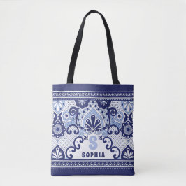 Monogram Blue und White Mexican Talavera Tile Tasche