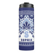 Monogram Blue und White Mexican Talavera Tile Thermosbecher (Vorderseite)