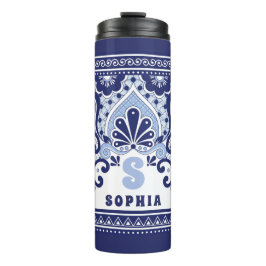 Monogram Blue und White Mexican Talavera Tile Thermosbecher