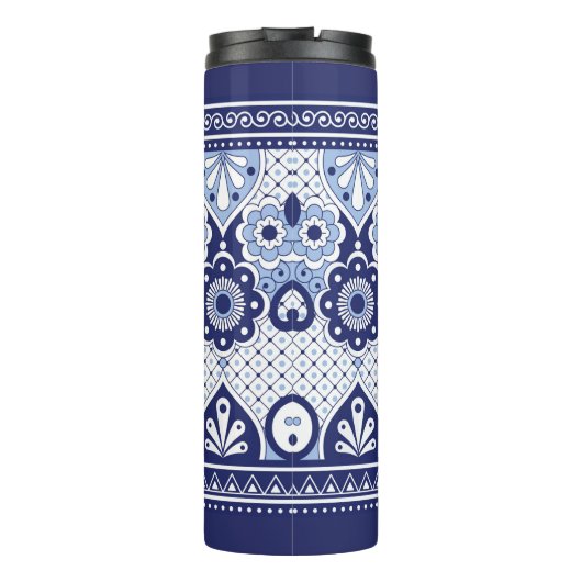 Monogram Blue und White Mexican Talavera Tile Thermosbecher (Rückseite)