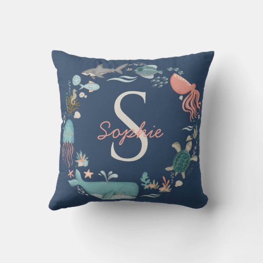 Monogram Blue Under Sea Octopus Kissen (Rückseite)