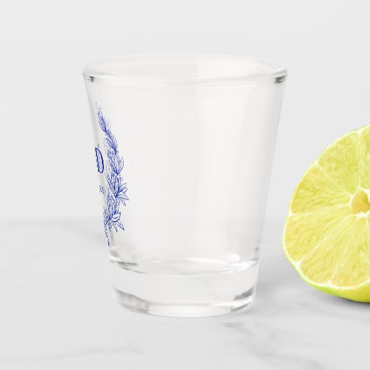 Monogram Blue Viktorianisch Wedding Wappen Custom Schnapsglas (Rechts)