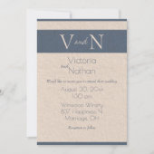 Monogram Blue Vintag Paper Modern Wedding Einladung (Vorderseite)