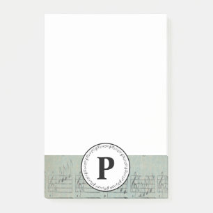 Monogram Blue Vintag Sheet Musiknote Musiker Post-it Klebezettel