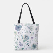 Monogram Blue Violet Watercolor Floral Pattern Tasche (Rückseite)