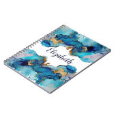 Monogram Blue Wash Splash Abstrakt Notizblock (Linke Seite)