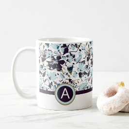 Monogram Blue Watercolor Floral Kaffeetasse