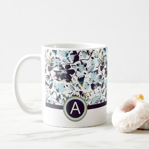 Monogram Blue Watercolor Floral Kaffeetasse