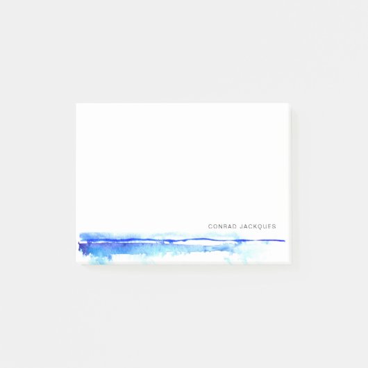 Monogram Blue Watercolor Line Minimalistisch Post-it Klebezettel (Vorderseite)
