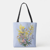 Monogram Blue Watercolor Spring Flowers Bouquet Tasche (Rückseite)