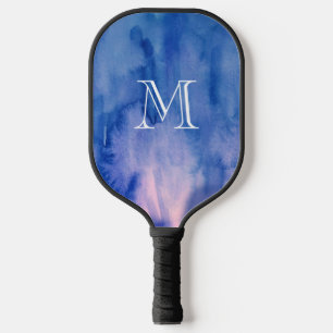 Monogram Blue Watercolor Texture Abstrakt Painting Pickleball Schläger