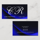 Monogram Blue White Business Card Visitenkarte (Vorne/Hinten)