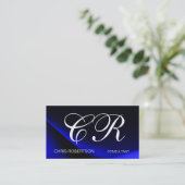 Monogram Blue White Business Card Visitenkarte (Stehend Vorderseite)