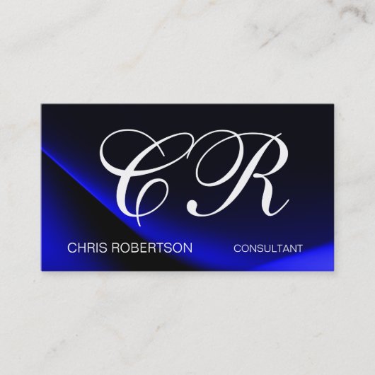 Monogram Blue White Business Card Visitenkarte (Vorderseite)