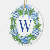 Monogram Blue & White Chinoiserie Wreath Keramik Ornament (Links)