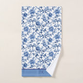 Monogram Blue White Floral Toile Chinoiserie Badhandtuch Set (Handtuch)