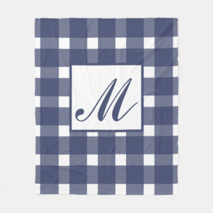 Monogram Blue White Gingham Pattern Fleecedecke