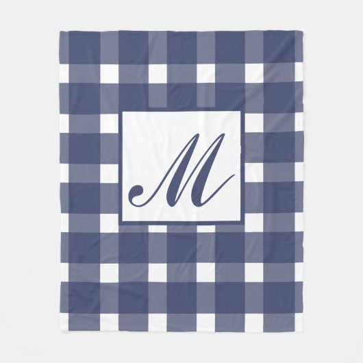 Monogram Blue White Gingham Pattern Fleecedecke (Vorderseite)