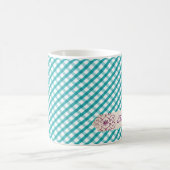 Monogram Blue White Gingham Pattern Tasse (Mittel)