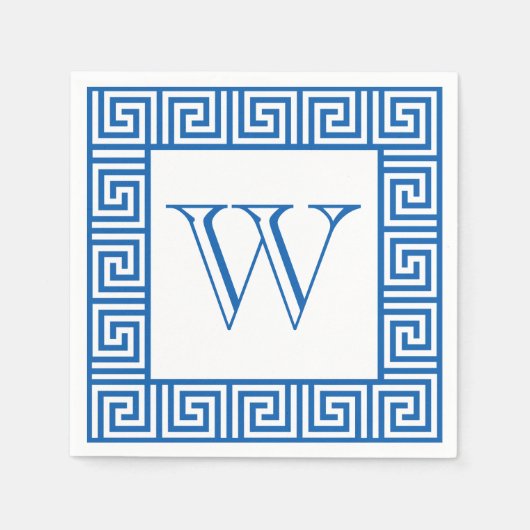 Monogram Blue & White Griechisch Papierserviette (Vorderseite)