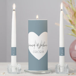 Monogram Blue White Heart Script Unity Candle Set Kerzenset