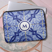 Monogram Blue + White Mediterranean Tile Pattern Laptopschutzhülle