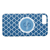 Monogram Blue White Modern Geometric Case-Mate iPhone Hülle (Rückseite (Horizontal))