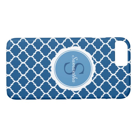 Monogram Blue White Modern Geometric Case-Mate iPhone Hülle (Rückseite (Horizontal))