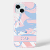 Monogram Blue White Pink Marble Swirl Case-Mate iPhone Hülle (Rückseite)