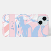 Monogram Blue White Pink Marble Swirl Case-Mate iPhone Hülle (Rückseite (Horizontal))