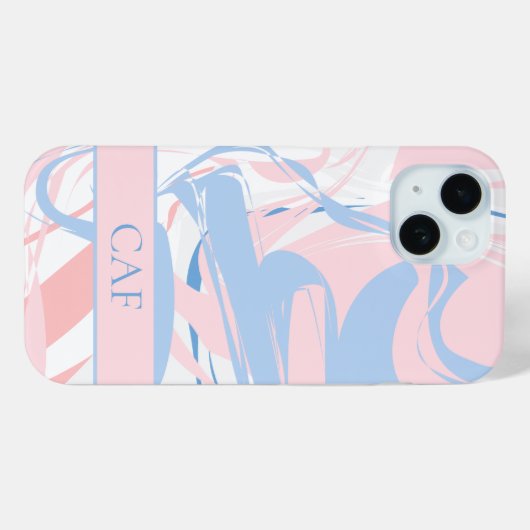 Monogram Blue White Pink Marble Swirl Case-Mate iPhone Hülle (Rückseite (Horizontal))