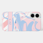 Monogram Blue White Pink Marble Swirl Case-Mate iPhone Hülle (Rückseite (Horizontal))