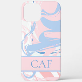 Monogram Blue White Pink Marble Swirl Case-Mate iPhone 14 Hülle