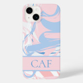 Monogram Blue White Pink Marble Swirl Case-Mate iPhone Hülle (Rückseite)