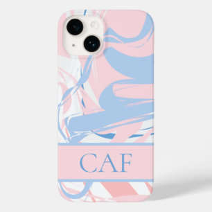 Monogram Blue White Pink Marble Swirl Case-Mate iPhone 14 Hülle