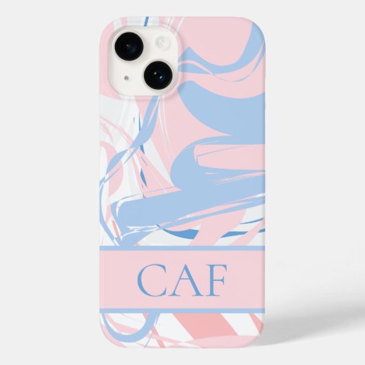 Monogram Blue White Pink Marble Swirl Case-Mate iPhone Hülle (Rückseite)